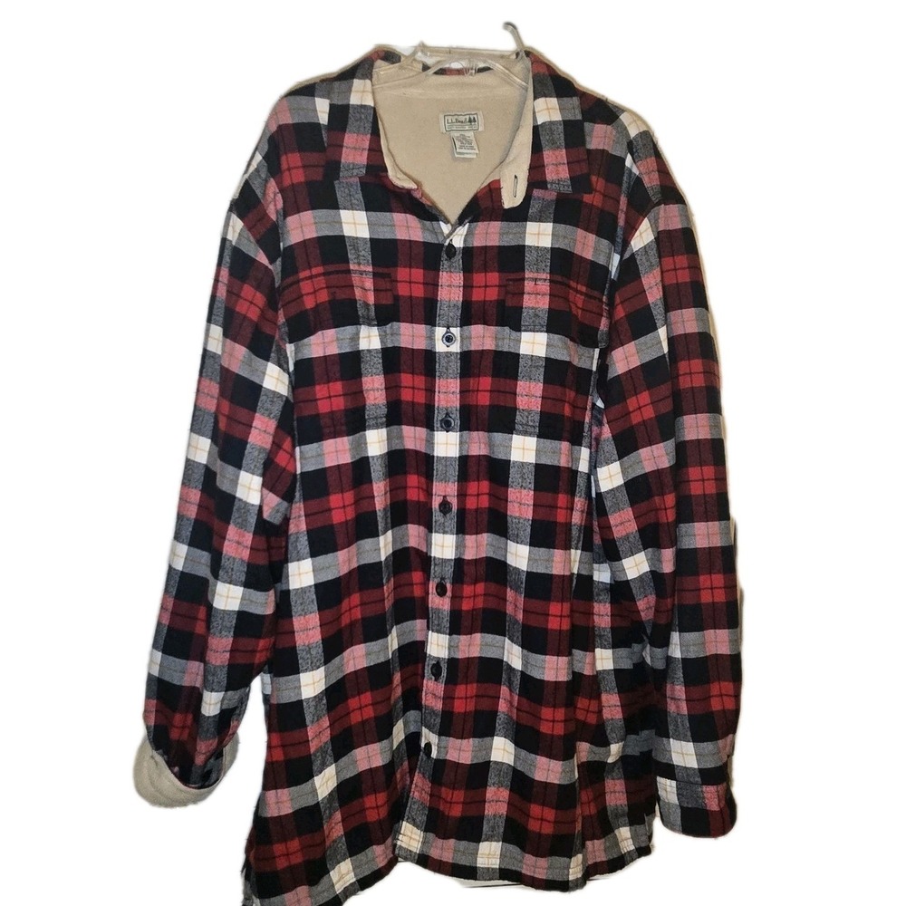 L.L. Bean Mens Large Tall XXL Bean Plaid Flannel Fleece Lined Shirt Jacket